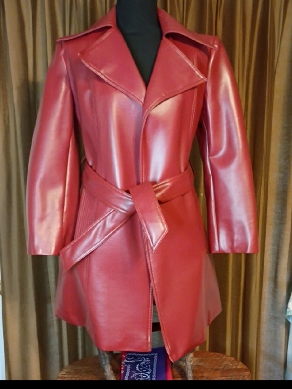 Vintage Open Front Belted Vinyl Jacket By World Fashions